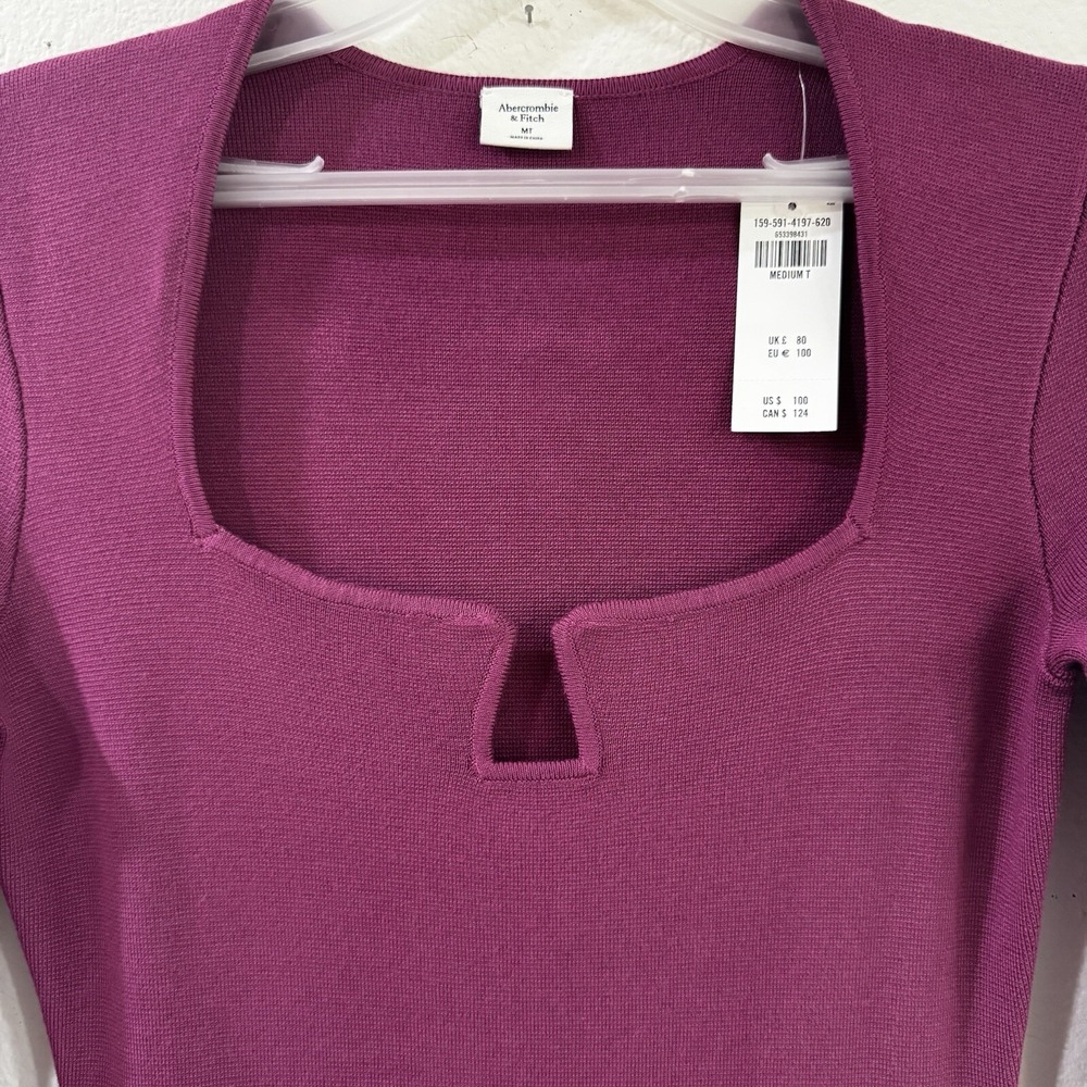 NWT Abercrombie & Fitch Plum Long Sleeve Hardware Sweater Dress Slit Medium Tall